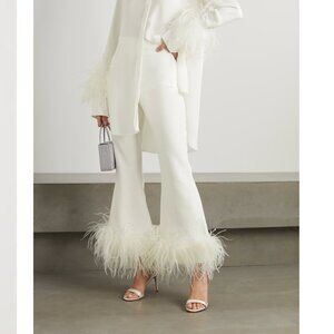 NWT 16ARLINGTON Brisbane cropped feather-trimmed crepe wide-leg pants